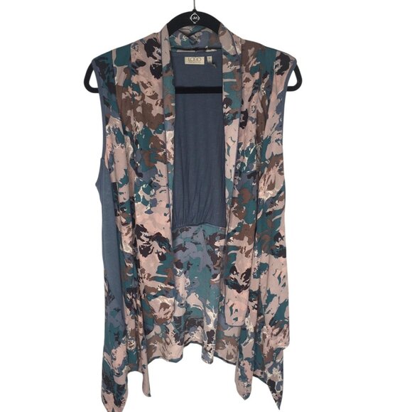 LOGO Lori Goldstein Cardigan Vest Womens XL Blue Abstract Open Front Waterfall - Picture 1 of 14